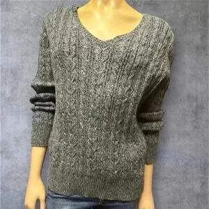St John’s Bay grey v neck long sleeve pullover cable Knit sweater Sz OX